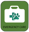 Icon showing a medical bag and paw print representing emergency care at the kennels