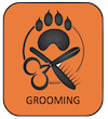 icon with a paw print and sissors showing the kennels offer grooming services